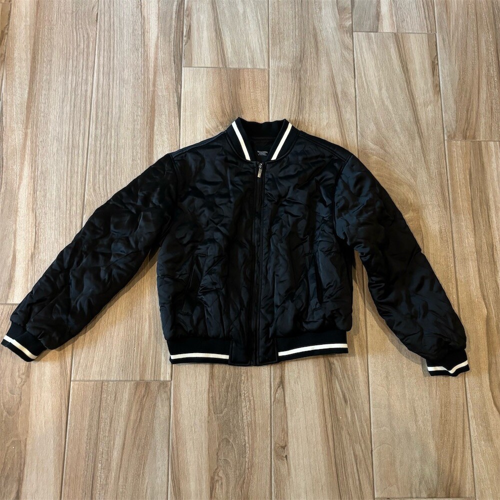 Sanctuary Bomber Jacket Womens M Black Quilted Full Zip Varsity Stripe